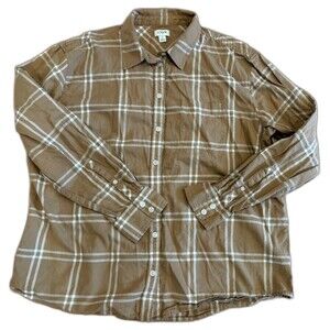J Crew Shirt Womens Size LARGE Lightweight Flannel Long Sleeve Khaki Tan Cotton